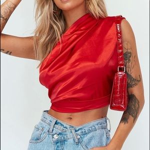 Princess Polly Red Satin Scarf Shirt